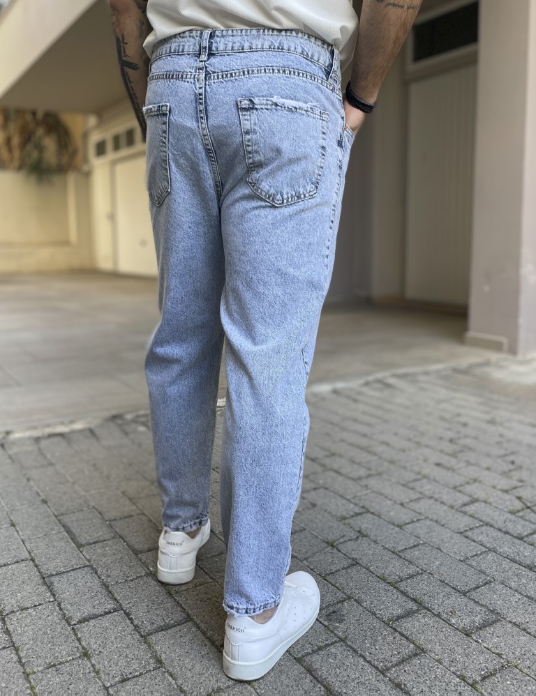 Ανδρικό μπλε χλώριο loose τζιν ξεβαμμένο πεντάτσεπο με κουμπιά 2842 φωτογραφία